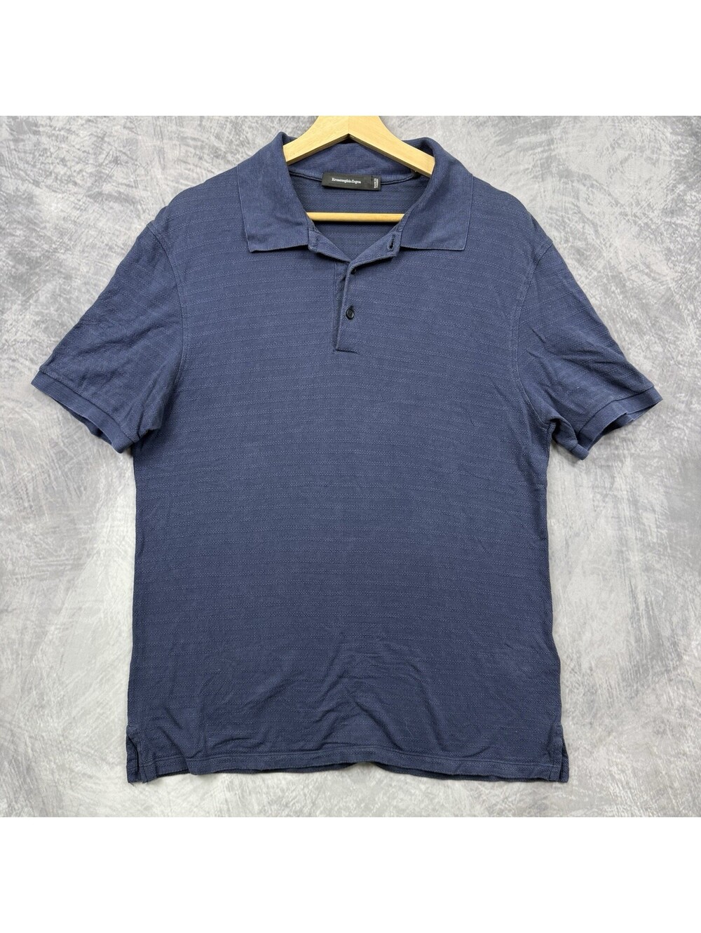 Ermenegildo Zegna Mens Blue Textured Knit Long Sleeve Polo Shirt M